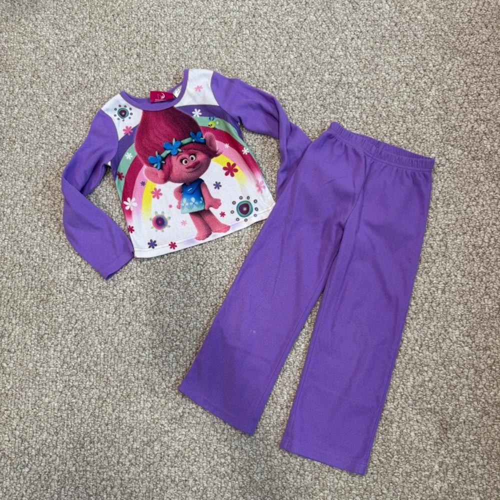 Dreamworks Trolls Poppy Fleece Pajama Set Girls Size 4/5 Purple Rainbow 2 Piece